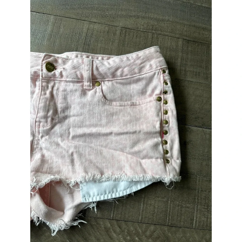 VTG Y2K Victoria's Secret PINK women's pink leopard print studded denim shorts 8 - Picture 2 of 9